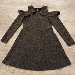 5/$20 ART CLASS Gold Glitter Long Sleeve Cold Shoulder Dress - Girls Size 7/8